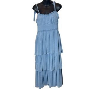 Altar’d state women’s xl maxi dress tiered milkmaid tie strap shimmer slit hem